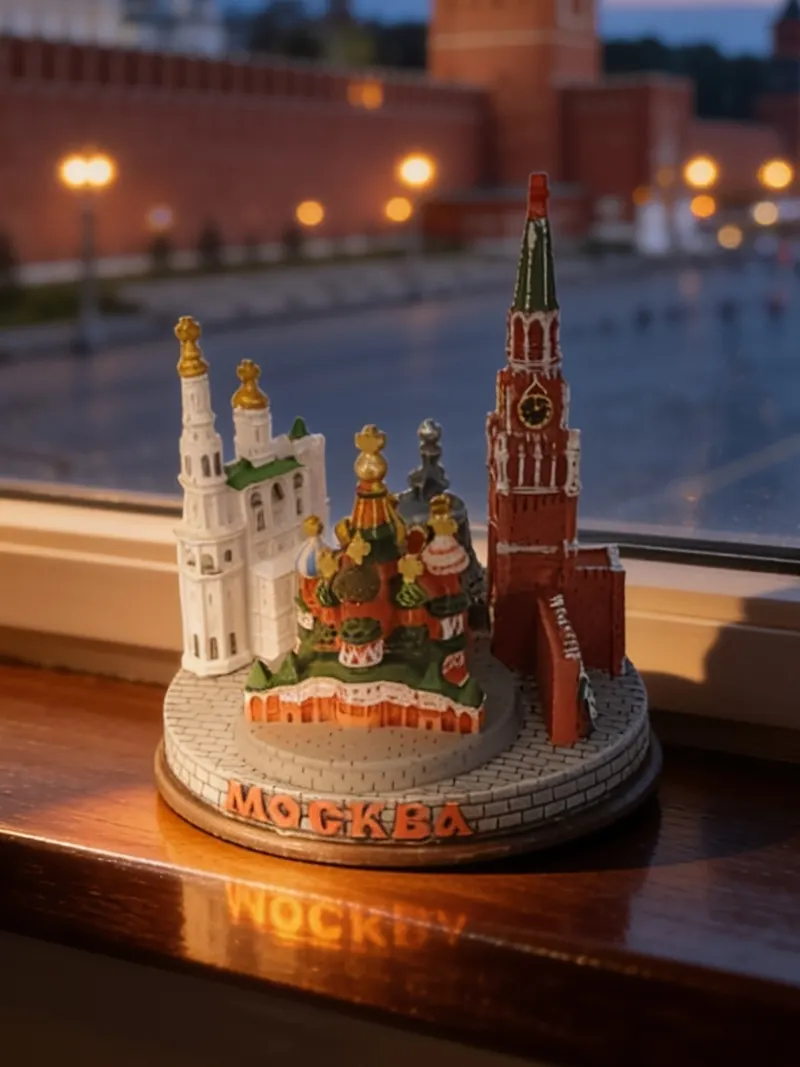 Кремль и храм Василия Блаженного, миниатюра на круглой подставке